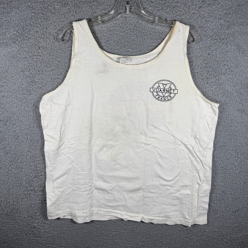 Vintage Vuarnet France Tank Top Mens XL White Graphic Sleeveless Made in France